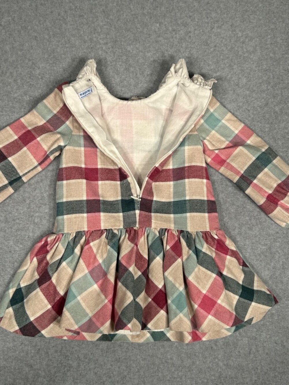Mayoral 18 Months Girl's Plaid Checked Dress w/ Ruffle Collar Long Sleeves Pink - Picture 6 of 12